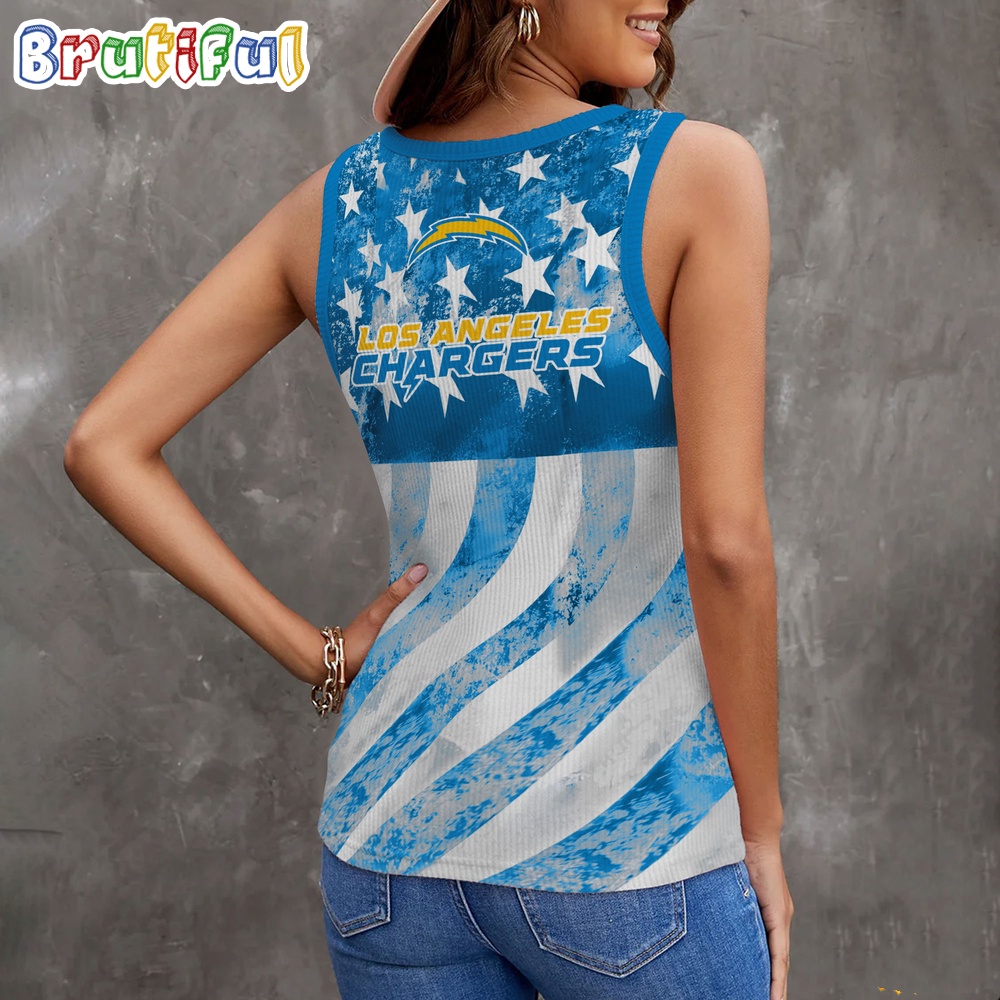 NFL Los Angeles Chargers Special American Flag Women V Neck Ribbed Tank Top 2
