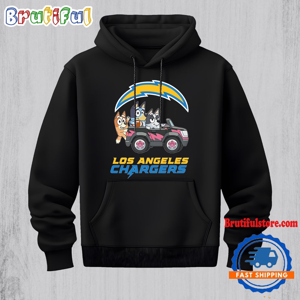 NFL Los Angeles Chargers Special Bluey Bingo And Muffin In The Car Hoodie Football Bluey 2D Shirt