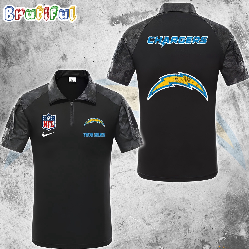 NFL Los Angeles Chargers Tactical Polo Shirt Custom Football Zip Polo Shirt