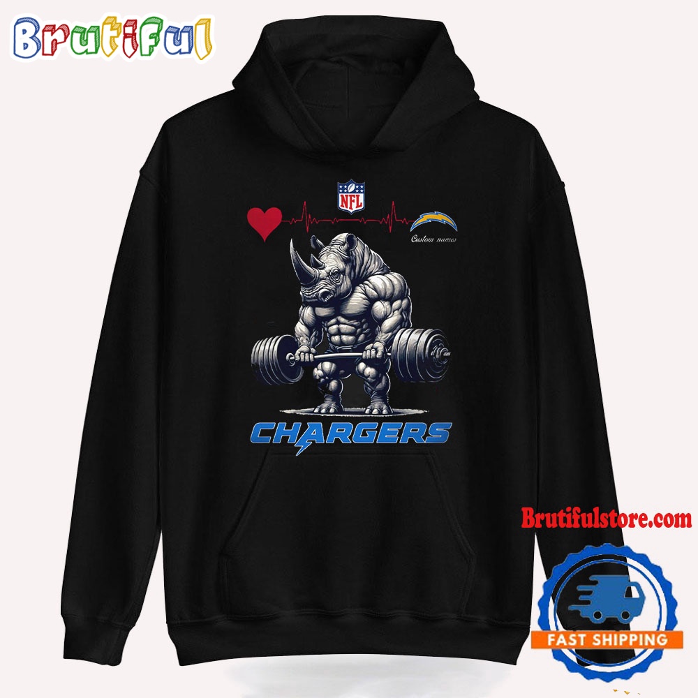 NFL Los Angeles Chargers Team Funny Rhinoceros Powerlifting Hoodie Shirt