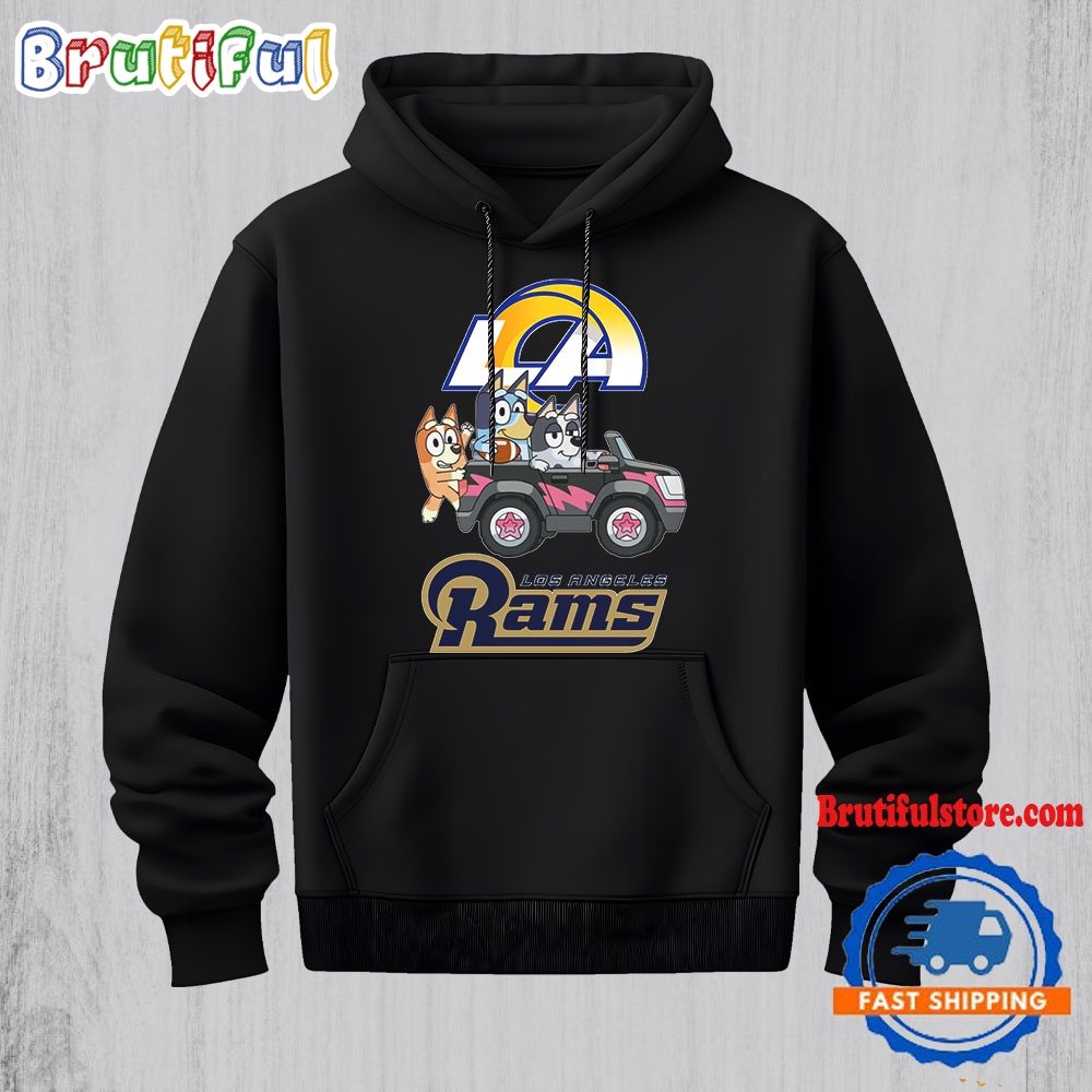 NFL Los Angeles Rams Special Bluey Bingo And Muffin In The Car Hoodie Football Bluey 2D Shirt