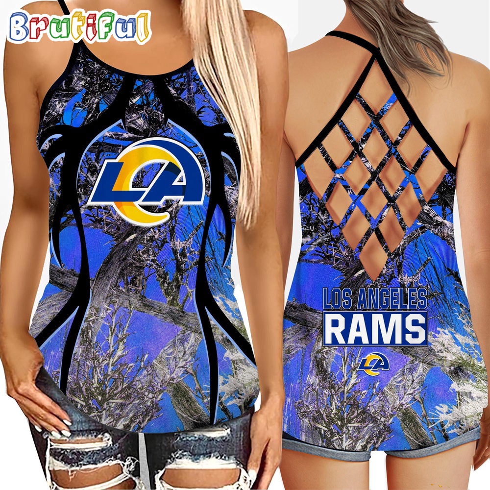 NFL Los Angeles Rams Womens Tank Top Football Team Logo Criss Cross Tank Top