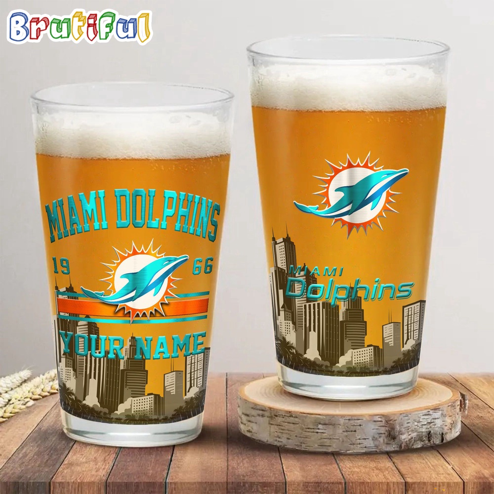 NFL Miami Dolphins Beer Glass Cup 16oz Custom Football Glass Cup 1