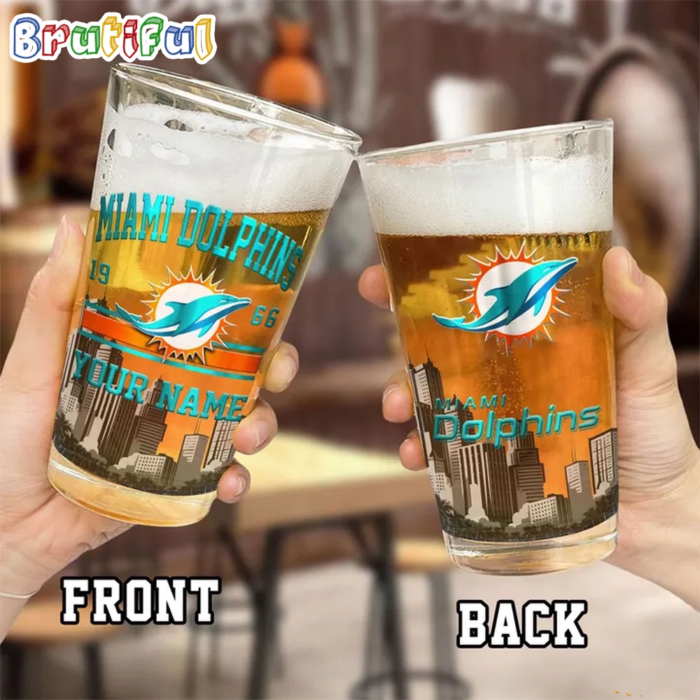 NFL Miami Dolphins Beer Glass Cup 16oz Custom Football Glass Cup 2