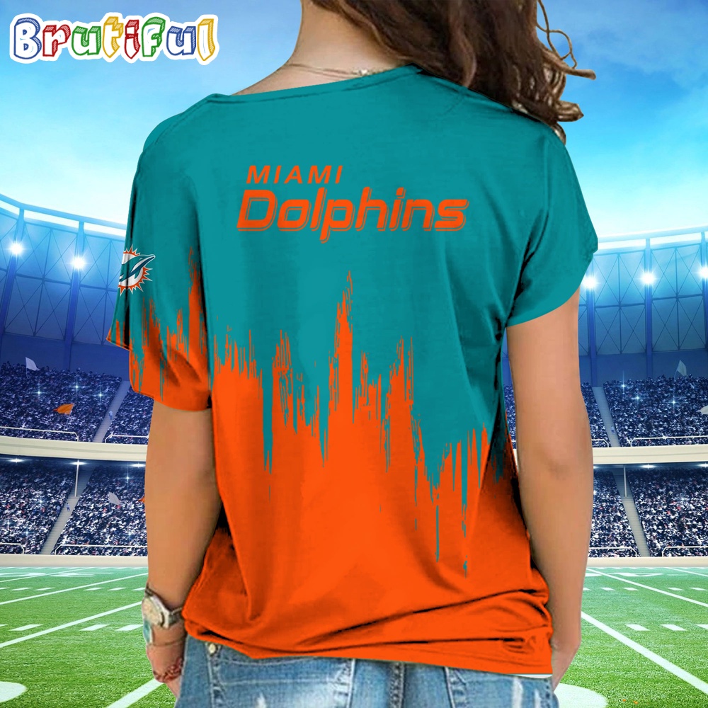 NFL Miami Dolphins Football Team Logo Design One Shoulder Shirt 2