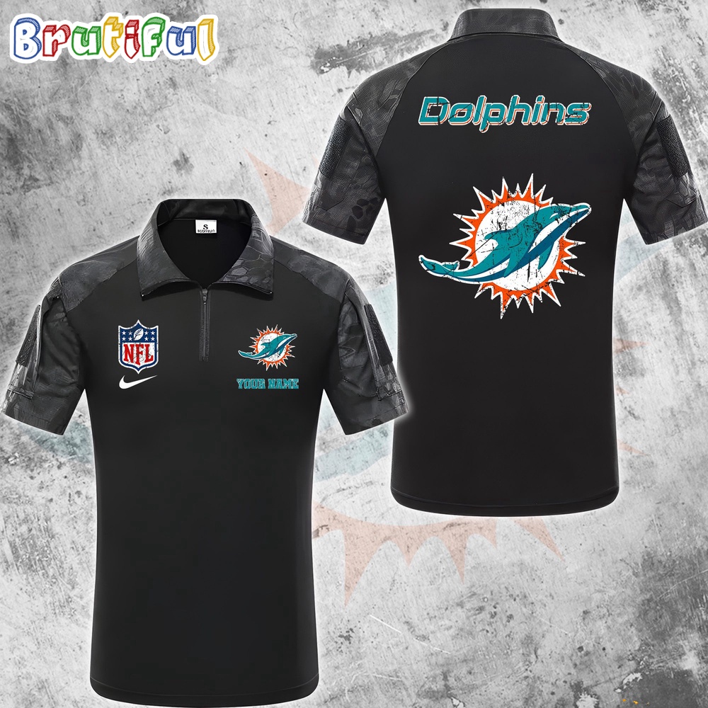 NFL Miami Dolphins Tactical Polo Shirt Custom Football Zip Polo Shirt