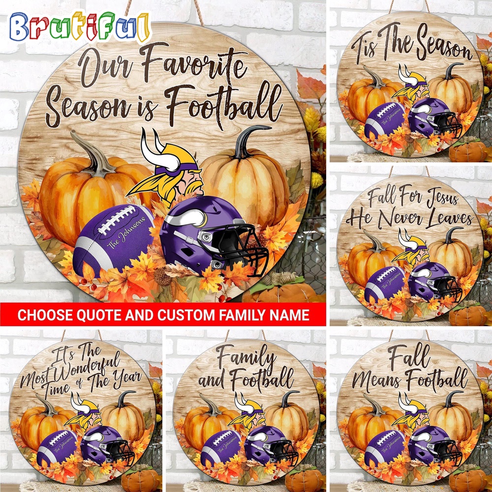 NFL Minnesota Vikings Pumpkin Custom Wooden Sign Sport Football Home Decorations 1