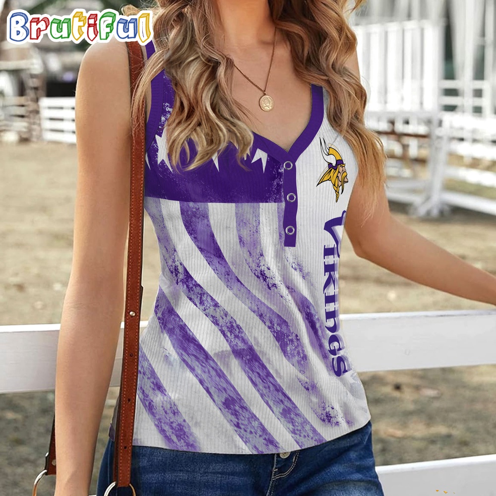 NFL Minnesota Vikings Special American Flag Women V Neck Ribbed Tank Top 1
