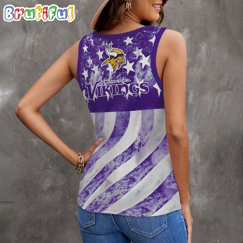 NFL Minnesota Vikings Special American Flag Women V Neck Ribbed Tank Top 2