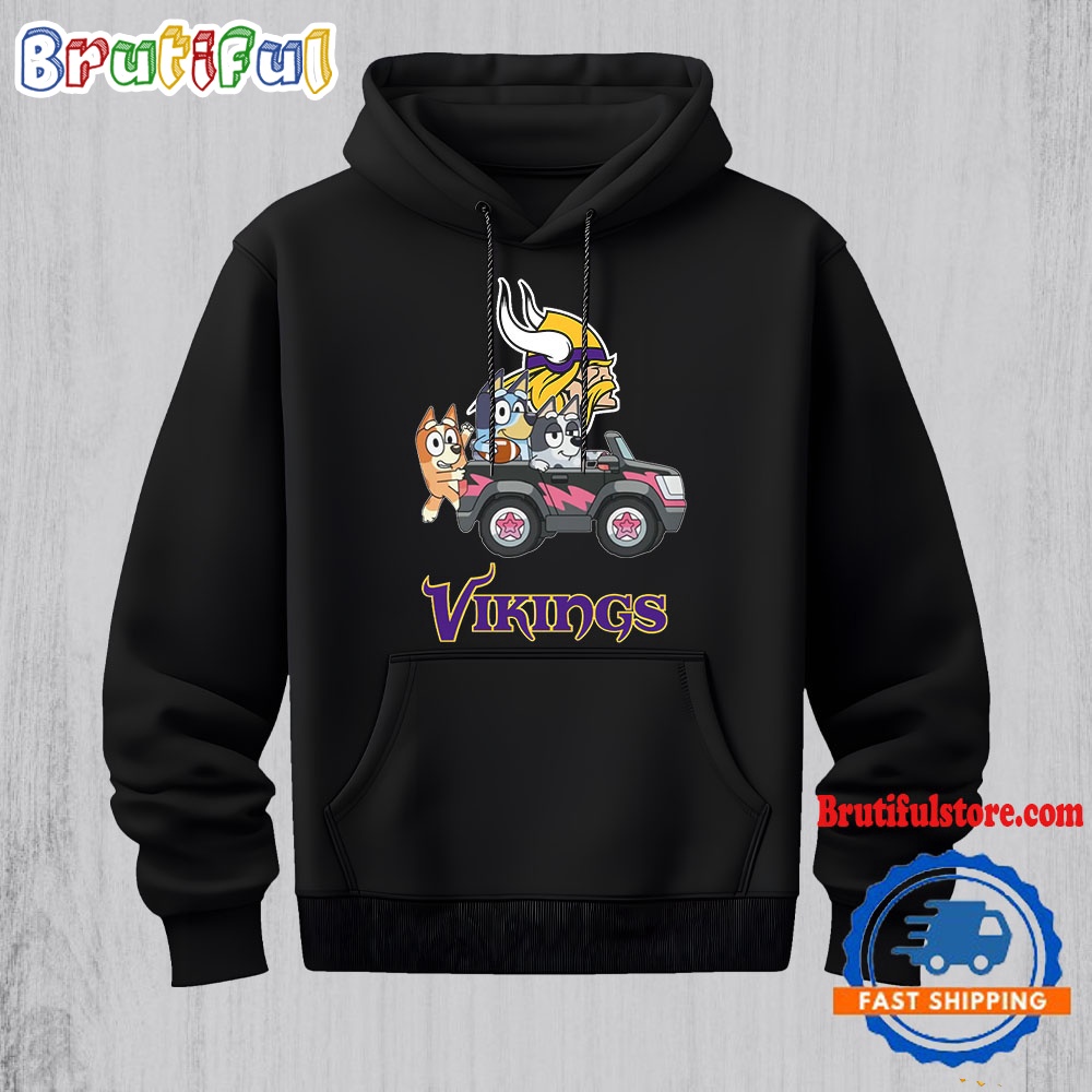 NFL Minnesota Vikings Special Bluey Bingo And Muffin In The Car Hoodie Football Bluey 2D Shirt