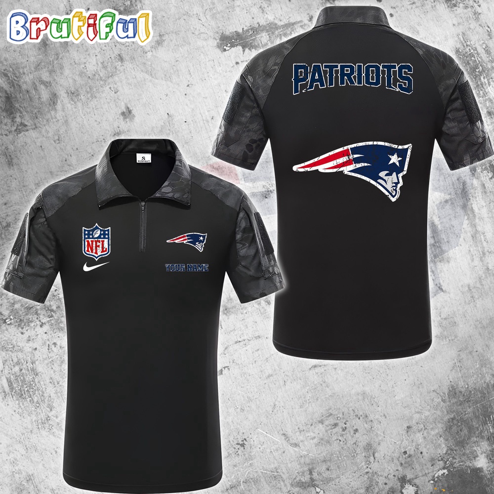 NFL New England Patriots Tactical Polo Shirt Custom Football Zip Polo Shirt