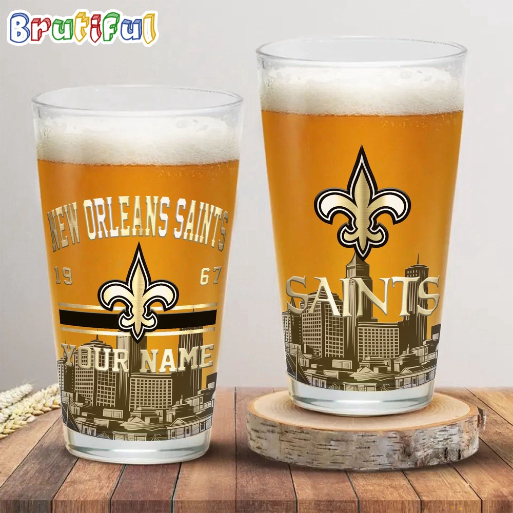 NFL New Orleans Saints Beer Glass Cup 16oz Custom Football Glass Cup 1