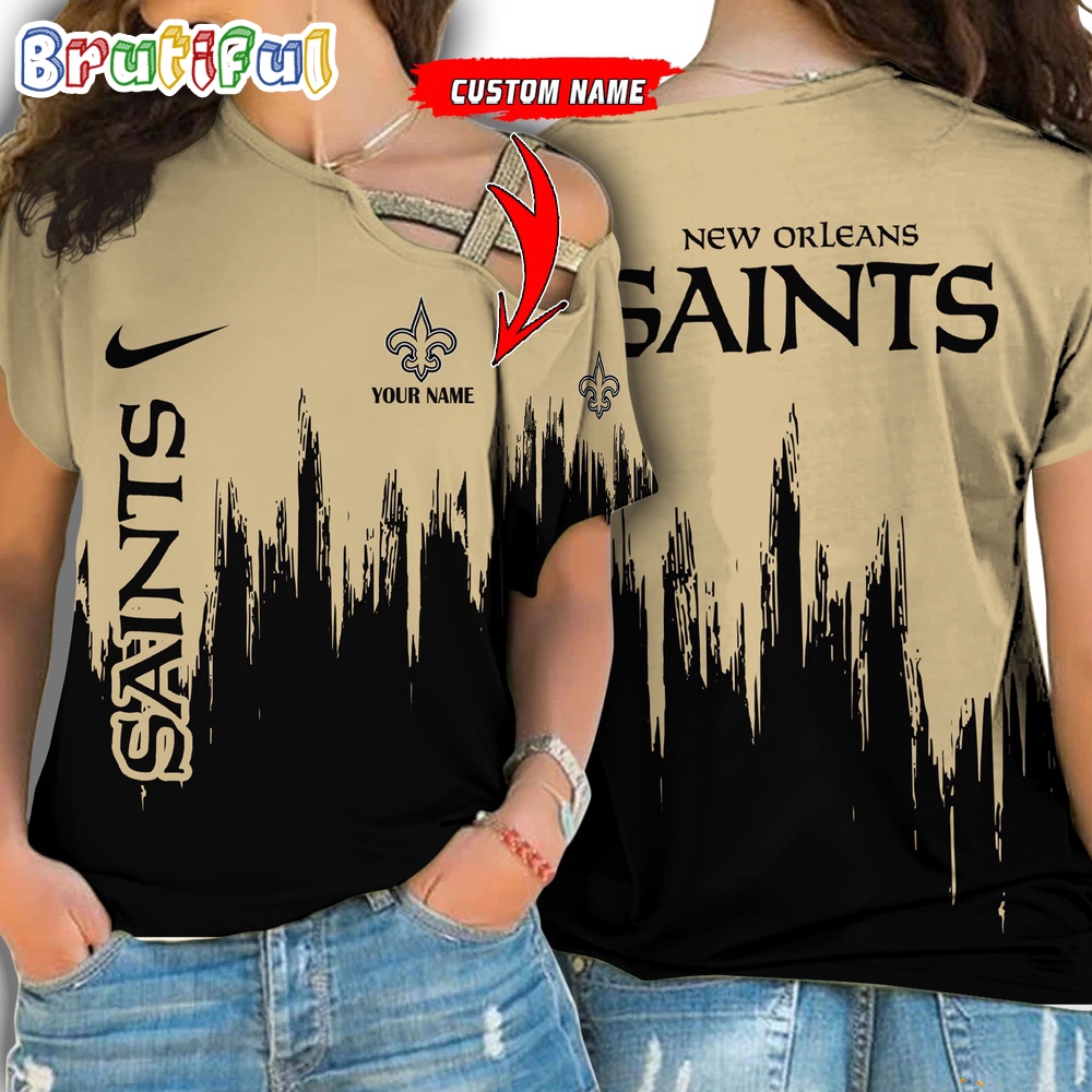 NFL New Orleans Saints Football Team Logo Design One Shoulder Shirt 1