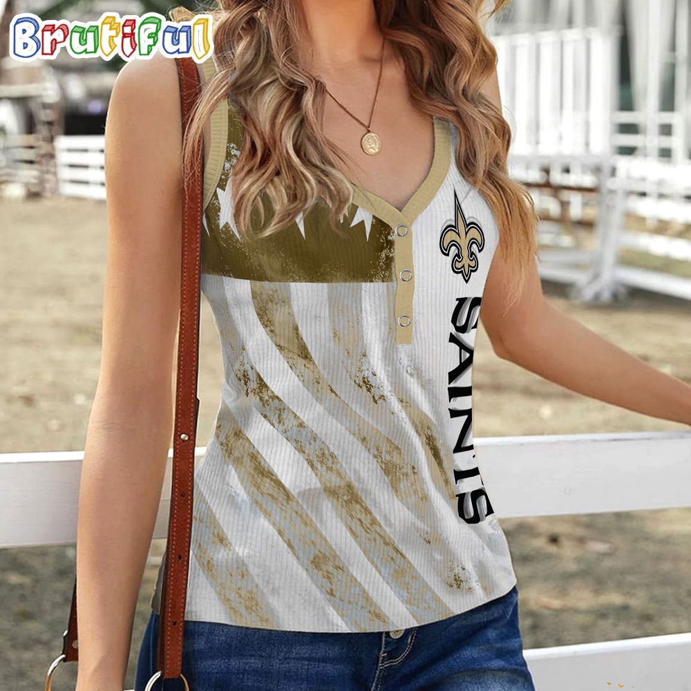 NFL New Orleans Saints Special American Flag Women V Neck Ribbed Tank Top 1