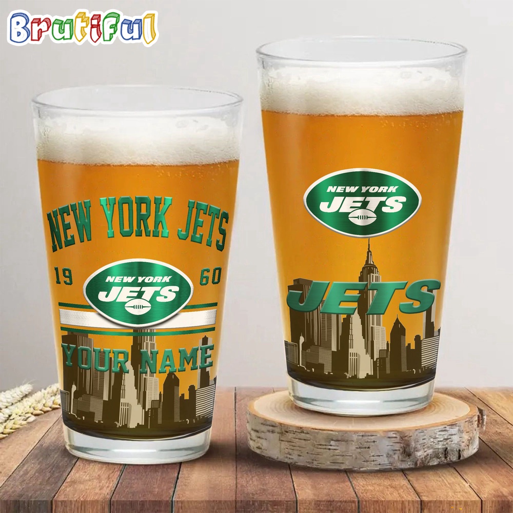 NFL New York Jets Beer Glass Cup 16oz Custom Football Glass Cup 1