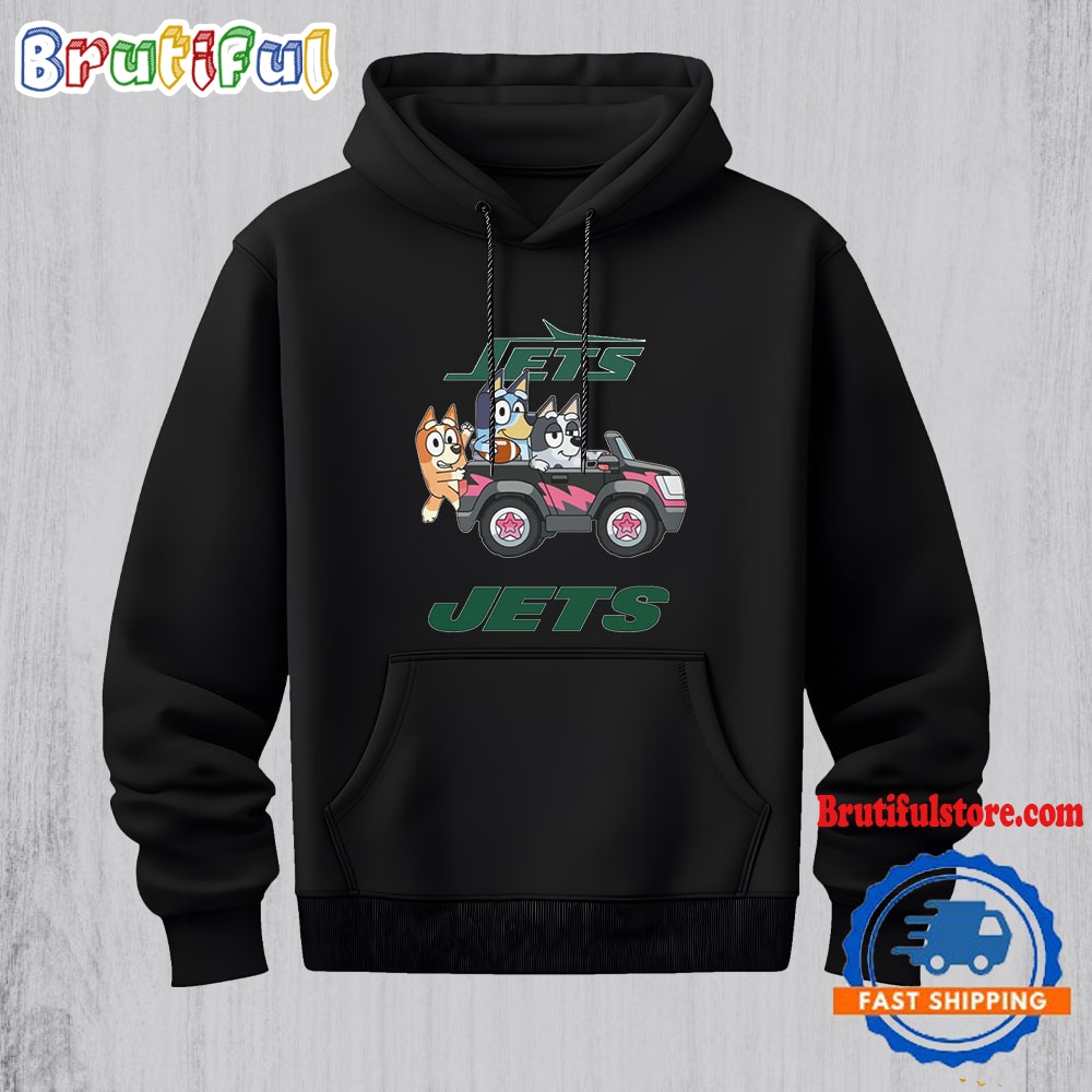 NFL New York Jets Special Bluey Bingo And Muffin In The Car Hoodie Football Bluey 2D Shirt