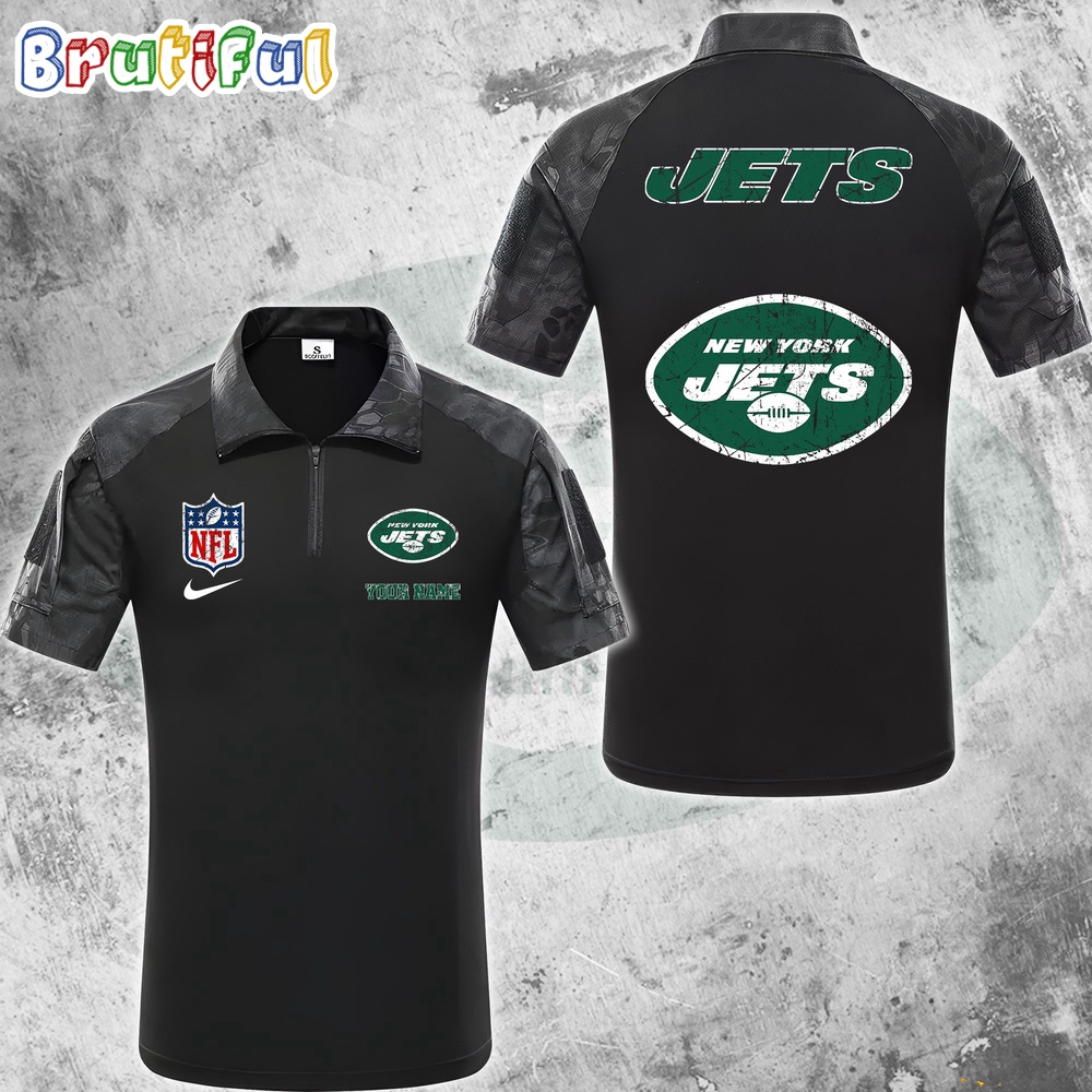 NFL New York Jets Tactical Polo Shirt Custom Football Zip Polo Shirt