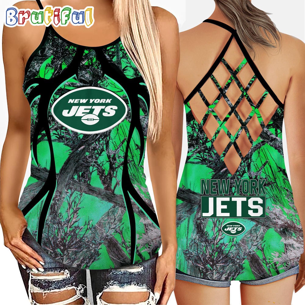 NFL New York Jets Womens Tank Top Football Team Logo Criss Cross Tank Top