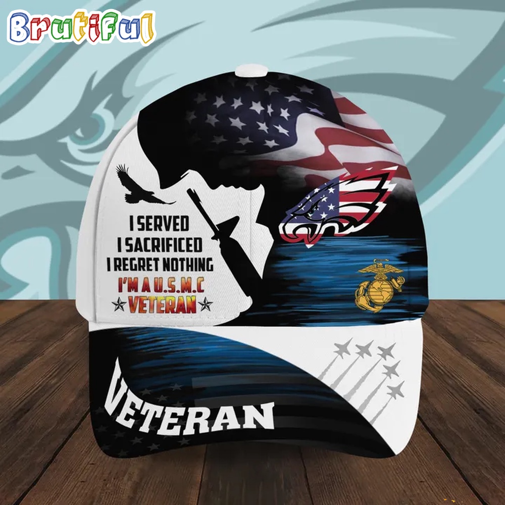 NFL Philadelphia Eagles Special American Flag US Marine Corps Veteran Baseball Cap 1
