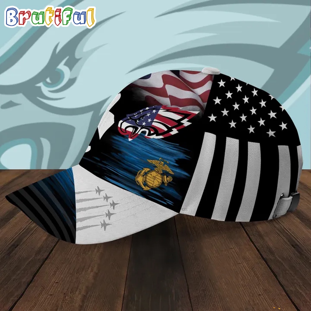 NFL Philadelphia Eagles Special American Flag US Marine Corps Veteran Baseball Cap 2