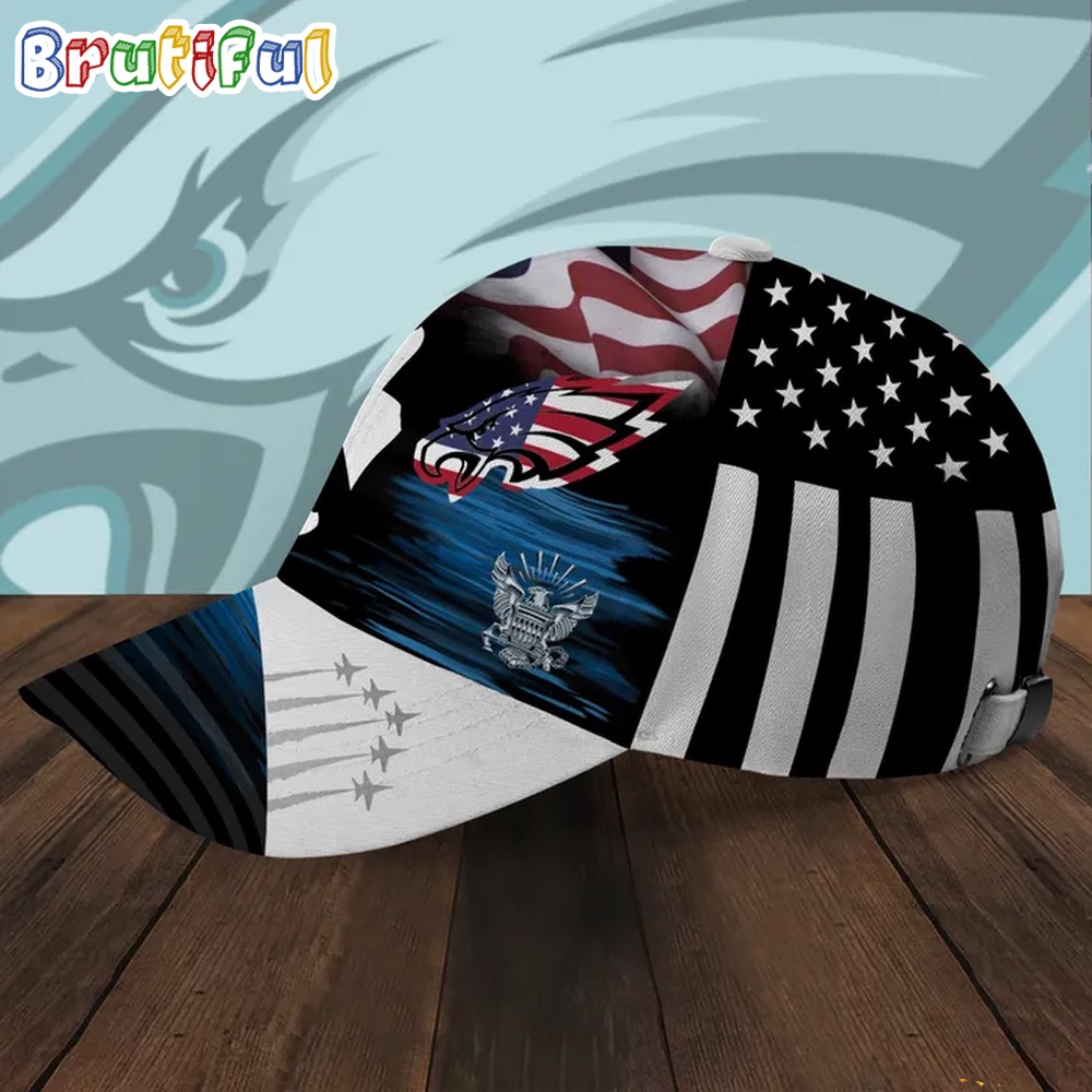 NFL Philadelphia Eagles Special American Flag US Navy Veteran Baseball Cap 2