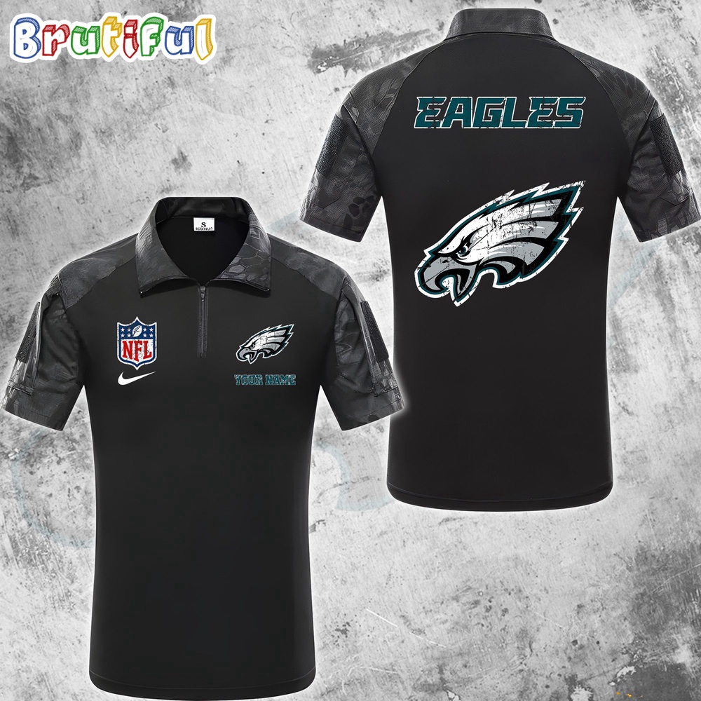 NFL Philadelphia Eagles Tactical Polo Shirt Custom Football Zip Polo Shirt