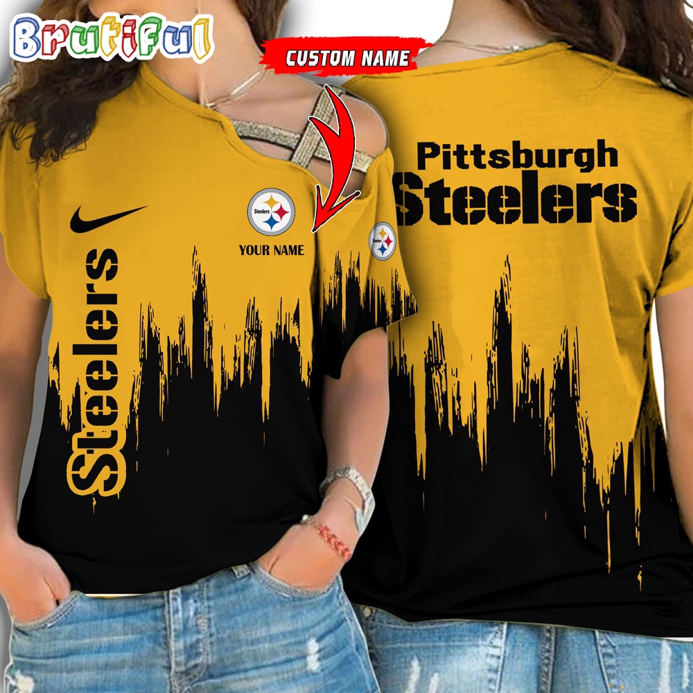 NFL Pittsburgh Steelers Football Team Logo Design One Shoulder Shirt 1