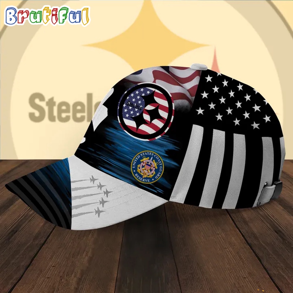 NFL Pittsburgh Steelers Special American Flag US Coast Guard Veteran Baseball Cap 2