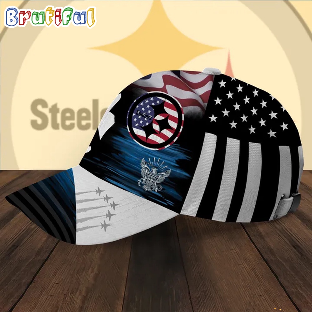 NFL Pittsburgh Steelers Special American Flag US Navy Veteran Baseball Cap 2