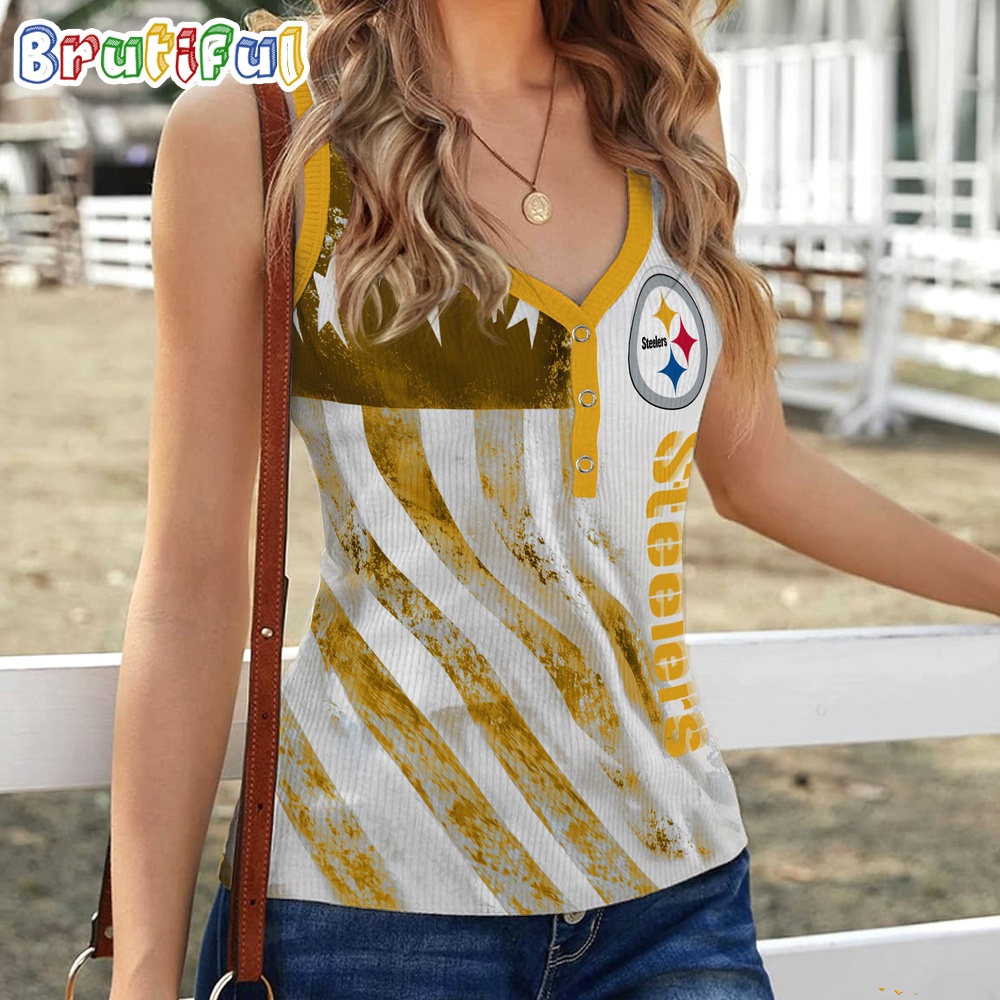 NFL Pittsburgh Steelers Special American Flag Women V Neck Ribbed Tank Top 1