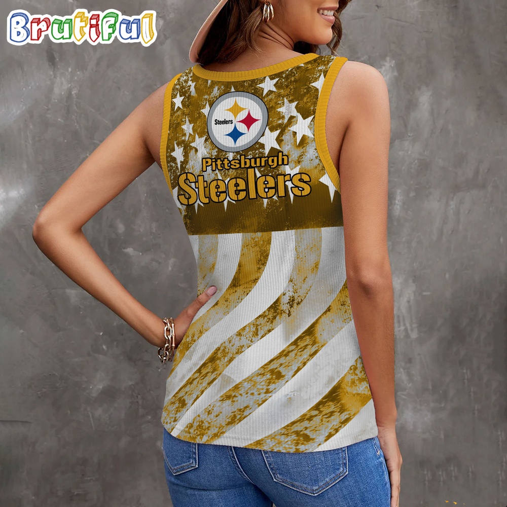 NFL Pittsburgh Steelers Special American Flag Women V Neck Ribbed Tank Top 2