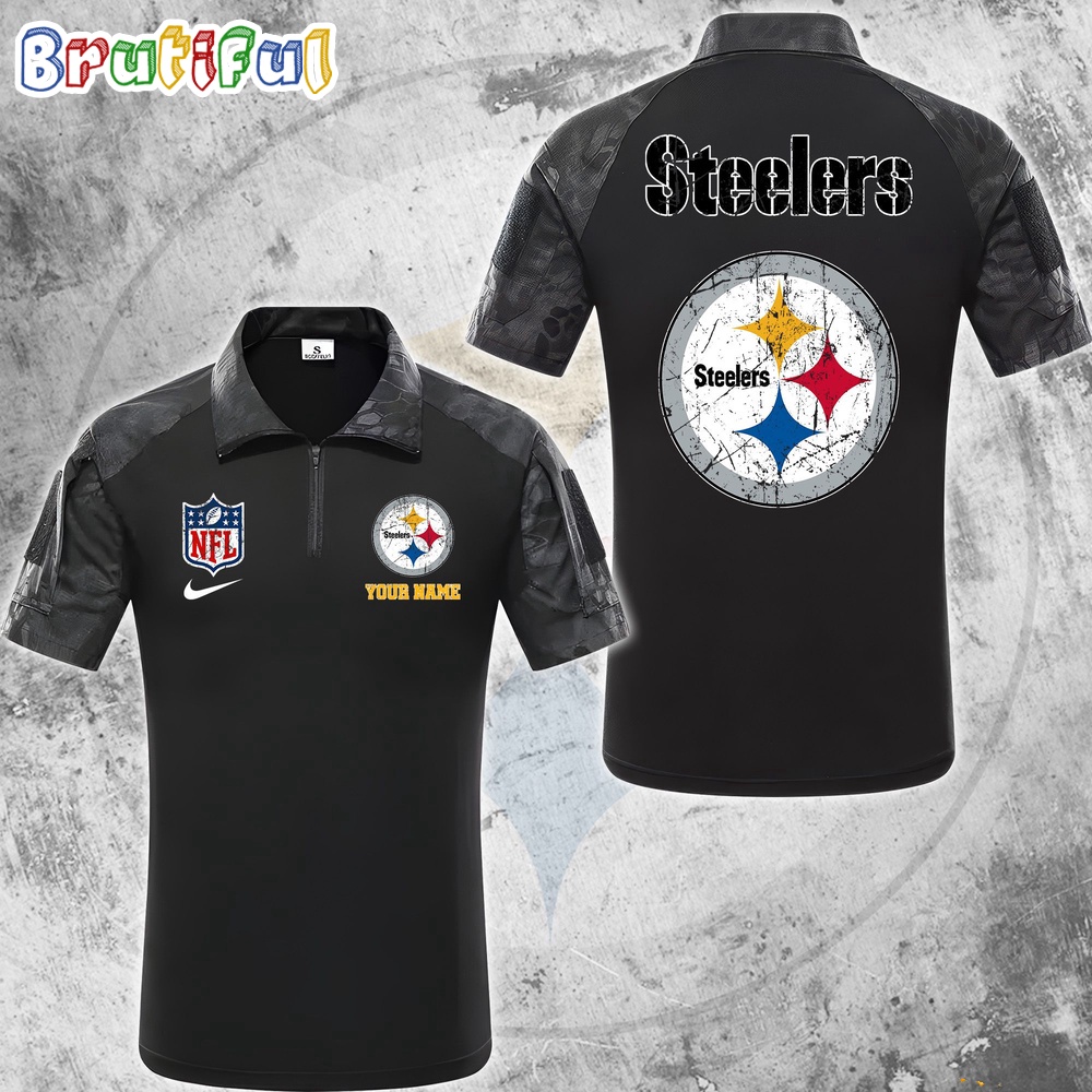 NFL Pittsburgh Steelers Tactical Polo Shirt Custom Football Zip Polo Shirt