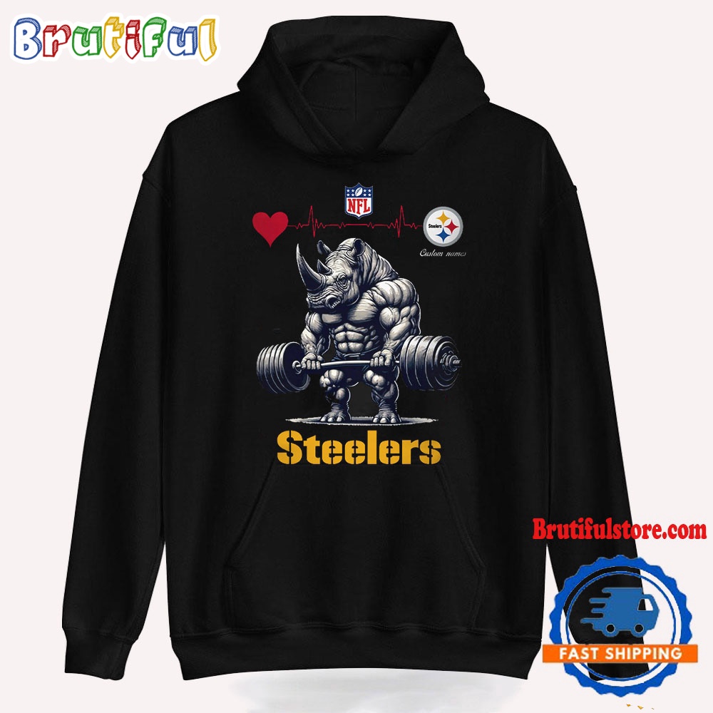 NFL Pittsburgh Steelers Team Funny Rhinoceros Powerlifting Hoodie Shirt