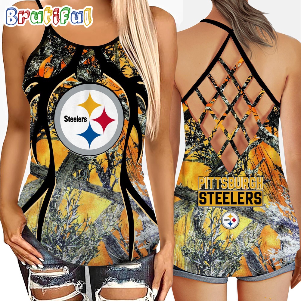 NFL Pittsburgh Steelers Womens Tank Top Football Team Logo Criss Cross Tank Top