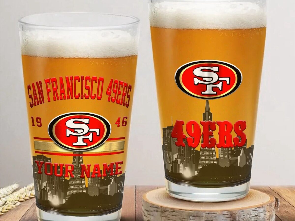 NFL San Francisco 49ers Beer Glass Cup 16oz, Custom Football Glass Cup