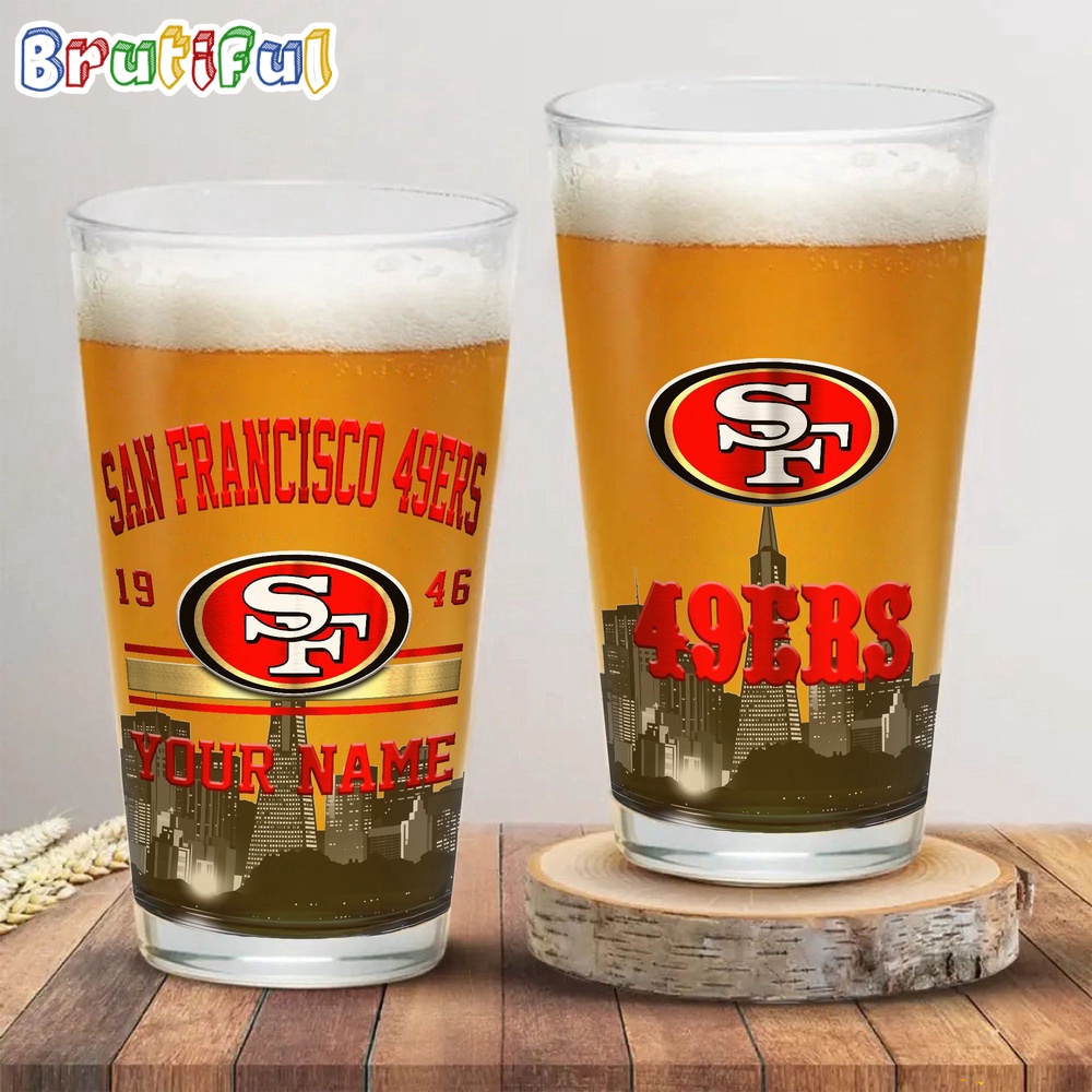 NFL San Francisco 49ers Beer Glass Cup 16oz Custom Football Glass Cup 1