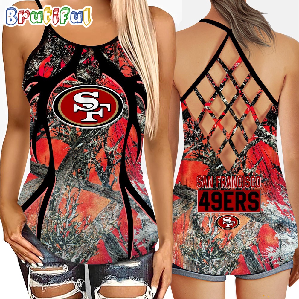 NFL San Francisco 49ers Womens Tank Top Football Team Logo Criss Cross Tank Top