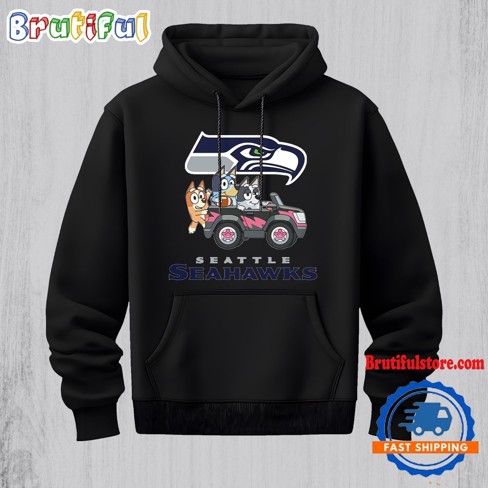NFL Seattle Seahawks Special Bluey Bingo And Muffin In The Car Hoodie Football Bluey 2D Shirt