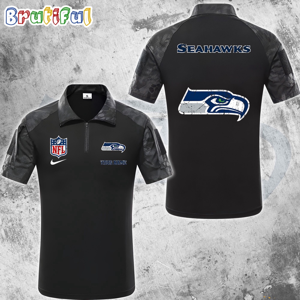 NFL Seattle Seahawks Tactical Polo Shirt Custom Football Zip Polo Shirt