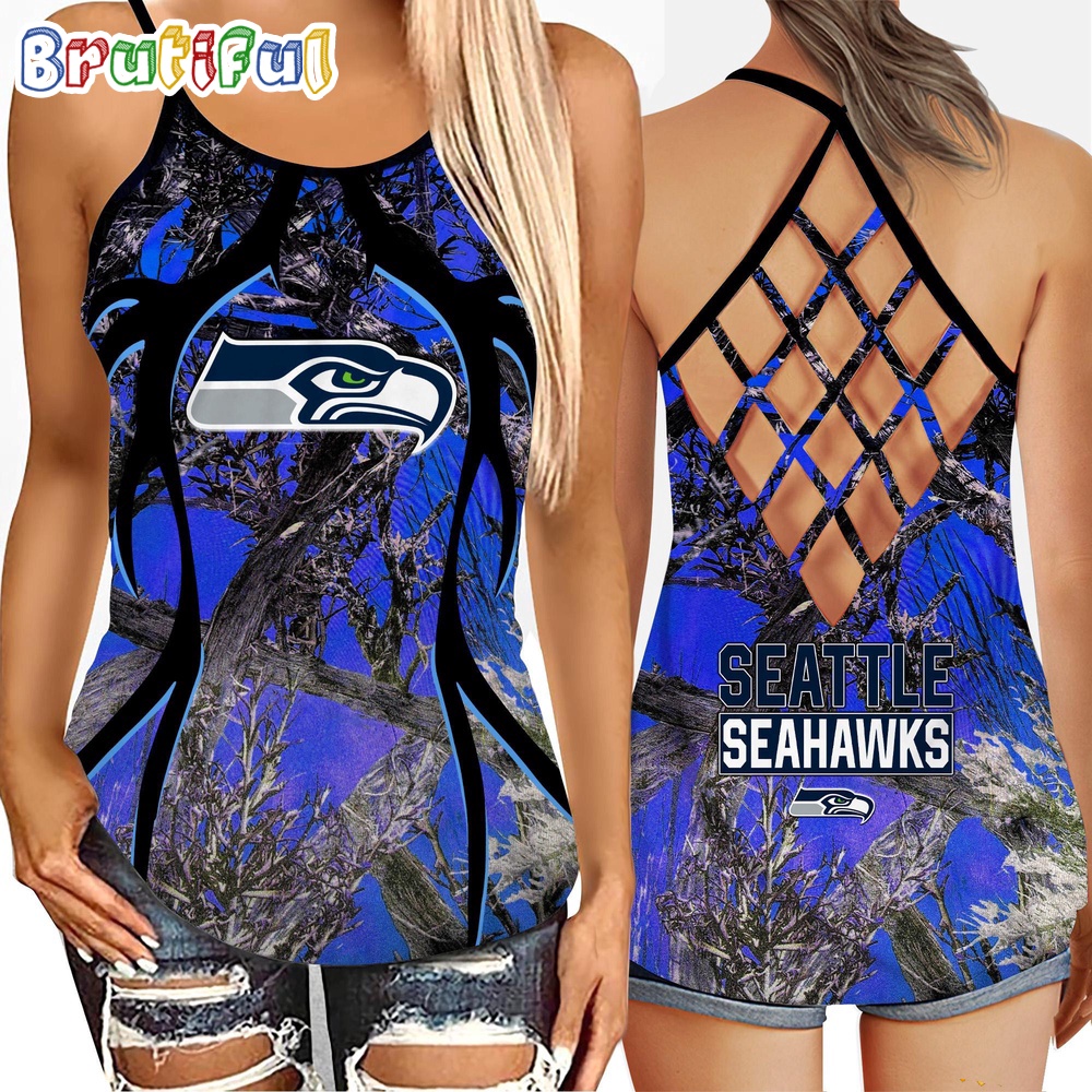 NFL Seattle Seahawks Womens Tank Top Football Team Logo Criss Cross Tank Top