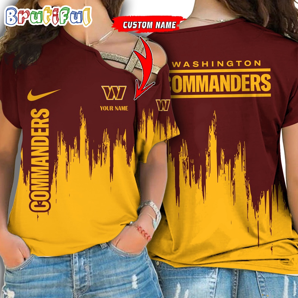NFL Washington Commanders Football Team Logo Design One Shoulder Shirt 1