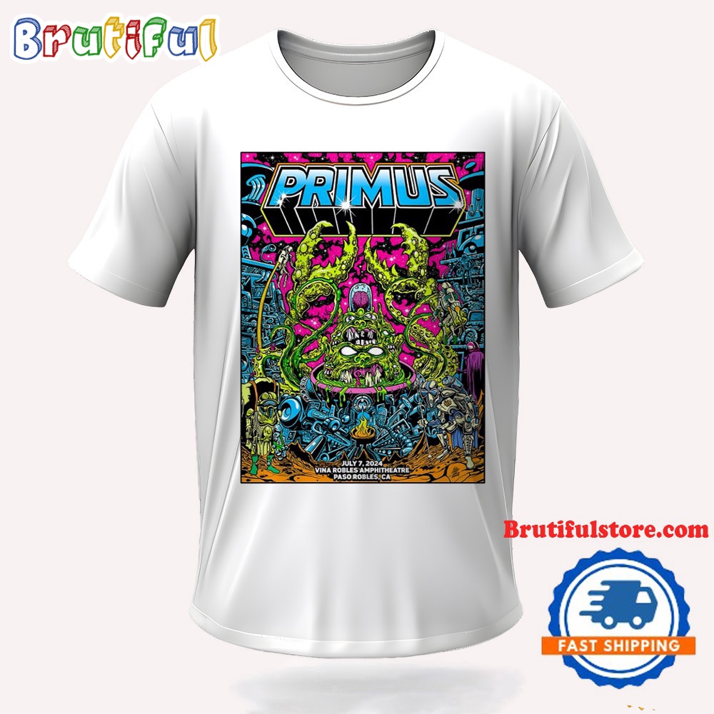 Primus Band July 7 2024 Vina Robles Amphitheatre Paso Robles CA Tour T Shirt