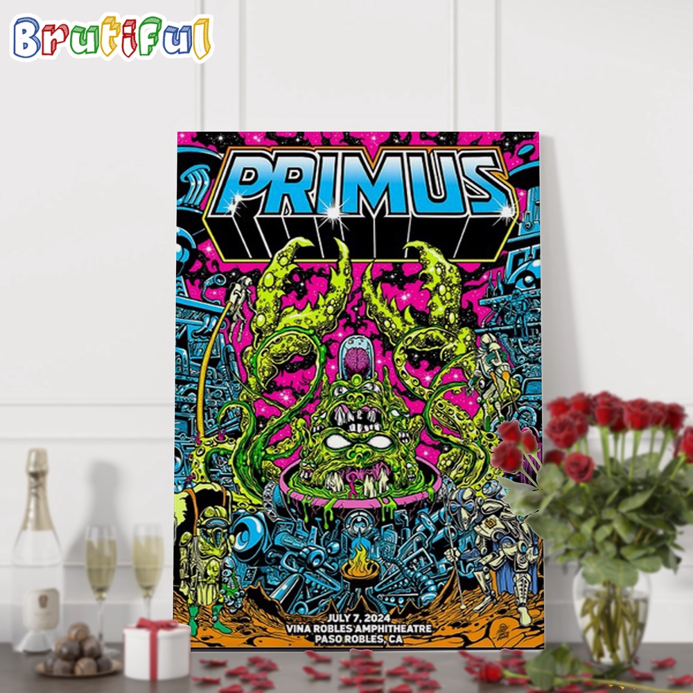 Primus Band July 7 2024 Vina Robles Amphitheatre Paso Robles CA Tour Wall Art Poster Canvas