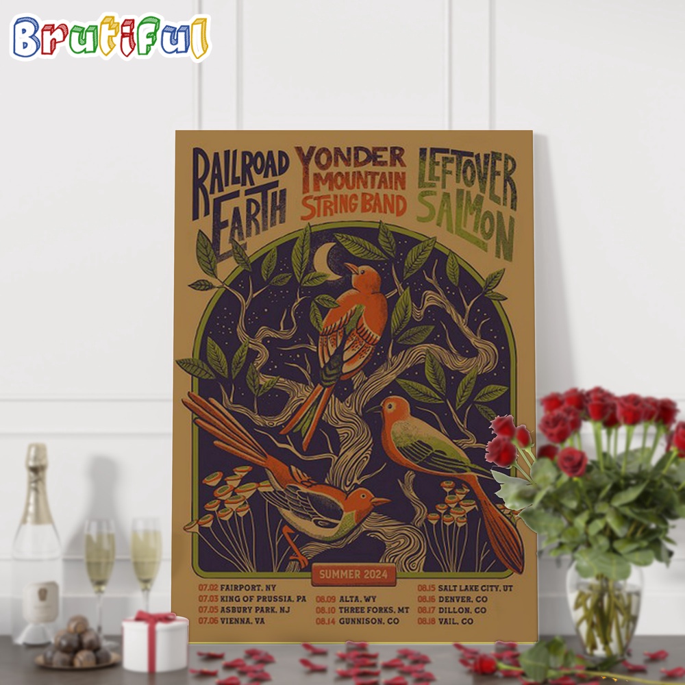 Railroad Earth Leftover Salmon And Yonder Mountain String Band Summer Tour 2024 Wall Art Poster Canvas