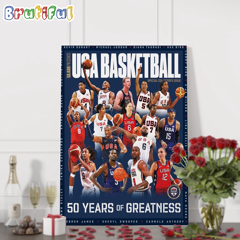 USA Basketball Team Player 50 Years Of Greatness Wall Art Poster Canvas