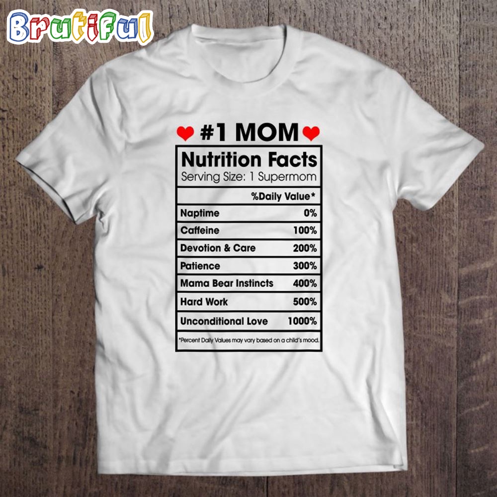 1 Mom Nutrition Facts Momlife Mothers Day Top For Mom Mama T Shirt