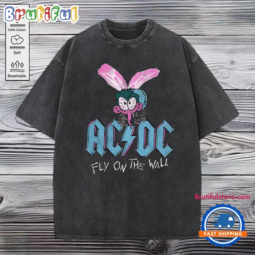 ACDC Rock Music Fly On The Wall Unisex Mineral Wash T Shirt