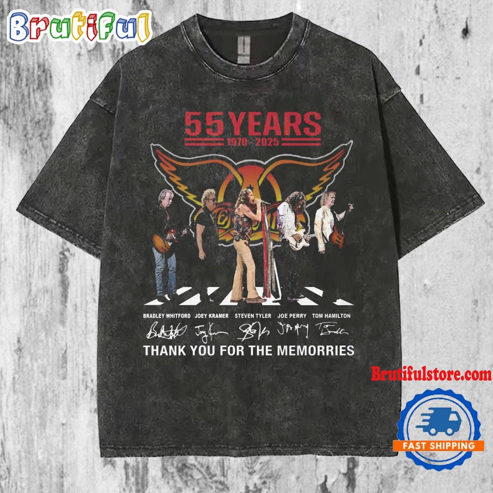 Aerosmith 55th Anniversary 1970 2025 Thank You For The Memorries Mineral Wash T Shirt