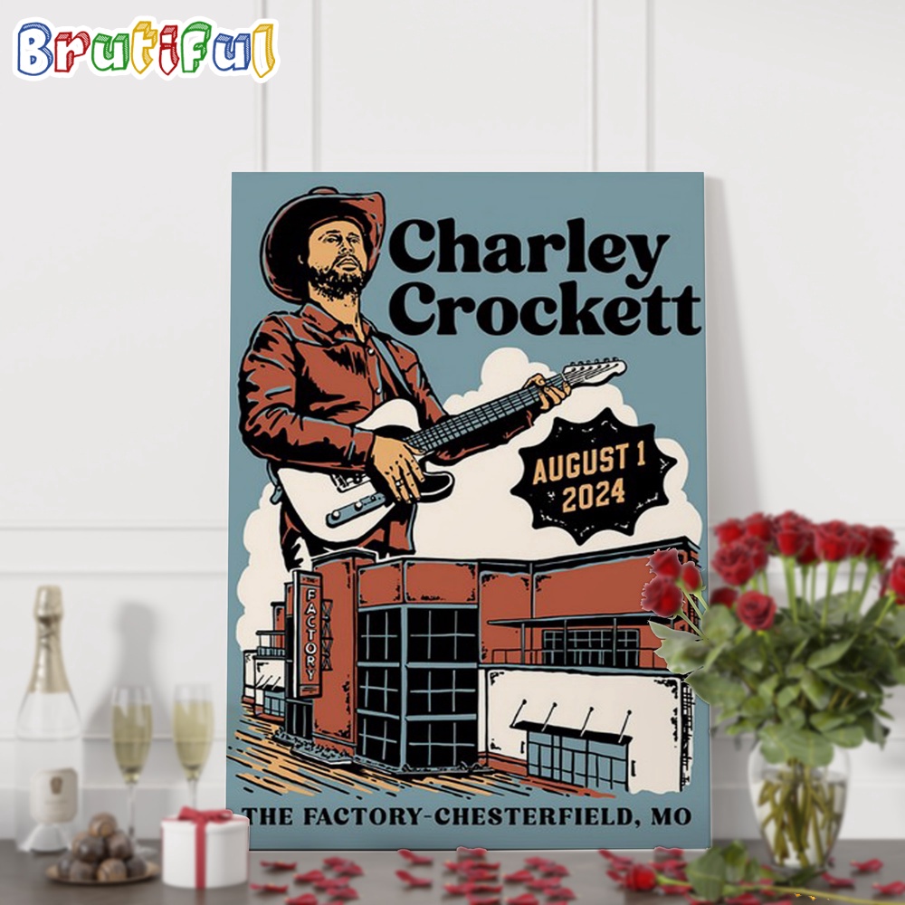 Charley Crockett August 1 2024 The Factory Chesterfield MO Tour Concert Wall Art Poster Canvas