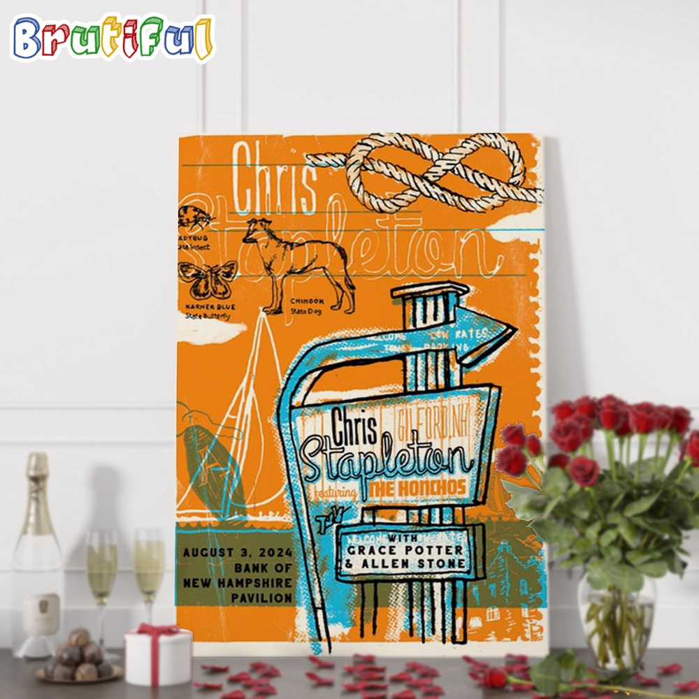 Chris Stapleton Bank of New Hampshire Pavilion August 3 2024 Wall Art Poster Canvas
